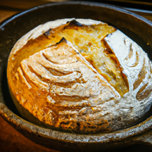 Freshly baked bread with a crispy crust, made in a Dutch oven